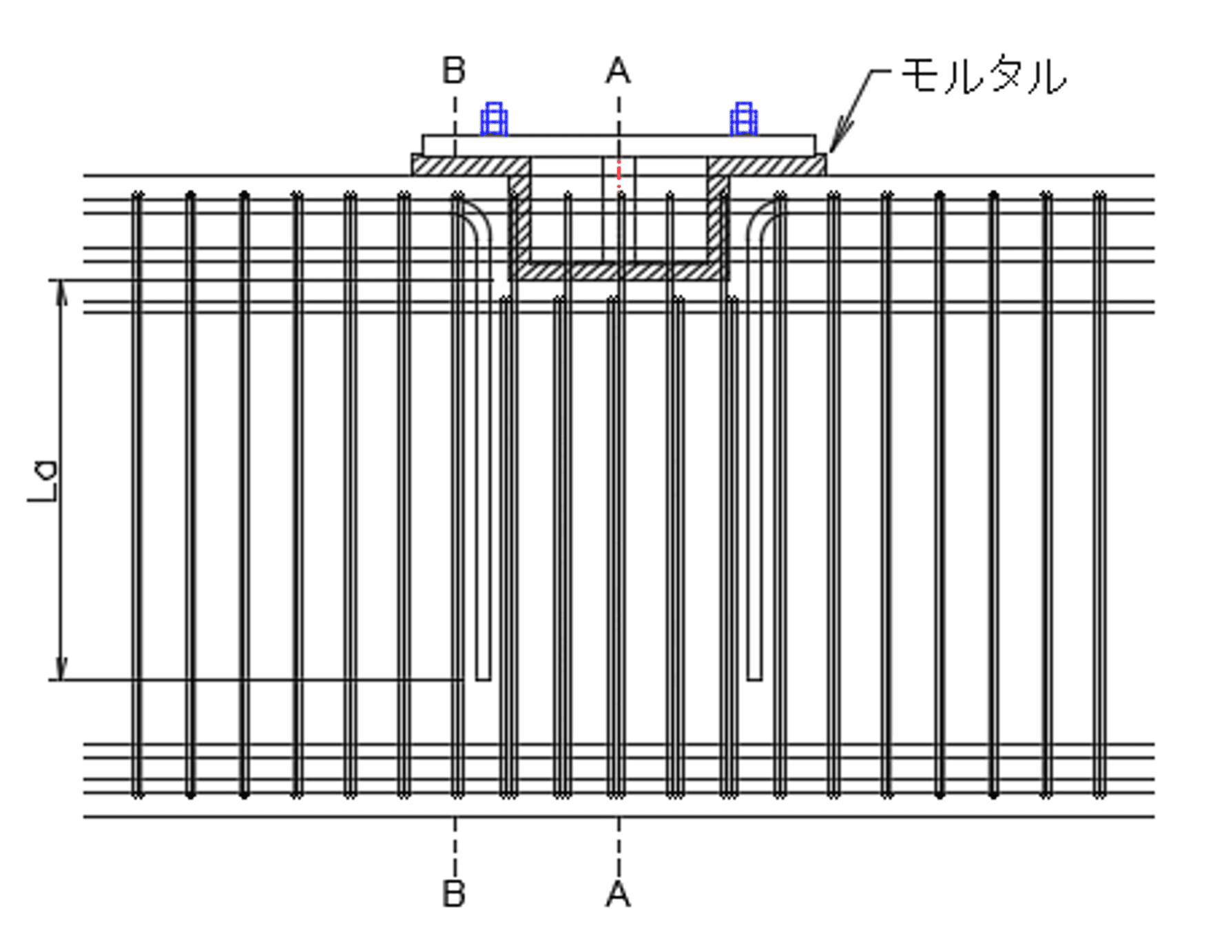 Vブレースタイプの基礎ばり配筋の参考例